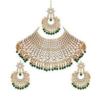 Aheli Collier ras du cou clouté imitation Kundan avec Maang Tikka - Style indien ethnique Bharatanatyam - Cadeau pour femme, Pas de gemme