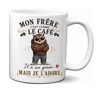 AHEZQILU Cadeau Frere, Mug Humoristique avec Chouette et Message Mon Frère C'est Comme le Café, Tasse à Café Imprimée Recto Verso, Idee Cadeau Frere Anniversaire Noël, Cadeaux pour Son Frère, 360 ML