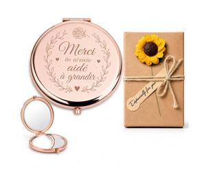 AHEZQILU Cadeau Maitresse D'École, Et Idee Cadeau Maitresse Miroir De Poche Rose Gold Gravé avec Coffret, Merci Maitresse, Souvenir pour Atsem Prof Fin D'année Scolaire Noël Anniversaire