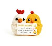 AHEZQILU Duo Cocottes Crochet avec Carte Message, Cadeau maitresse d'école, Cadeau Meilleure Amie, Peluche Poule Mignonne pour Anniversaire Noël Remerciement Collègue Bureau Déco Positive Femme