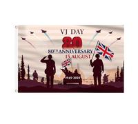 AhfuLife 1 drapeau VJ Day 0,9 x 1,5 m pour décorations de 80e anniversaire 2025, drapeau en tissu imperméable pour décorations de fête de 80 ans de victoire au Japon 1945-2025