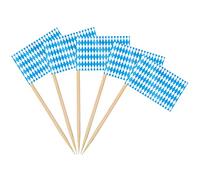 AhfuLife 100Pcs Drapeau Cure-dent Bavière, Mini Drapeau Cocktail de Oktoberfest, Cure dents Bleu et Blanc pour Decor Fête de la Bière, Oktoberfest Soirée à Thème Déco, Cupcake Topper Buffets