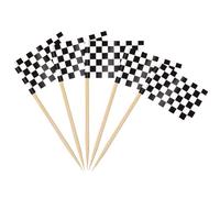 AhfuLife 100Pcs Drapeau Cure-dent Course à Damier, Mini Drapeau Cocktail de Course, Cure Dents Blanc et Noir pour Apéritifs de Un Thème Voiture ou Motos, Un Anniversaire sur Le Thème de Cars