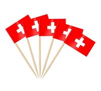 AhfuLife 100PCS Drapeau Cure-dent Suisse, Pic Drapeau Nationale Suisse pour Topper de Coupe Pour Decoration Jardin Bar Fête Fourniture Pub Sandwich Cupcake Toppers