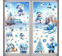 AhfuLife 108Pcs Autocollants Fenêtre Noël Réutilisables- 9 Feuilles Stickers Fenetre Noël avec Motifs Renne Rudolph et Bonhomme de Neige, Stickers Double Face pour Décorations de Fête à la Maison