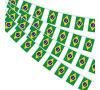 AhfuLife 10M Guirlande Drapeau Brésil, 1Pcs Banderole Drapeaux Brésilien, 30 Petit Drapeaux du Bresil pour Decor Anniversaire Bresil Fête de l’Indépendance Coupe du Monde Carnaval Stade Bar Jardin