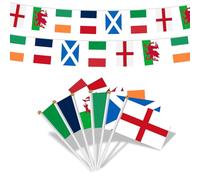 AhfuLife 18Pcs Petit Drapeaux de Tournoi Rugby de 6 Pays et 12m Drapeau Banderole Kit, 14 x 21cm Drapeau Angleterre, Écosse, France, Irlande, Italie, Pays de Galles pour Celebration Tournoi Rugby