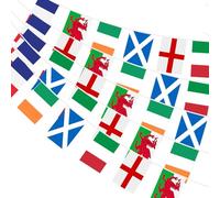 AhfuLife 1Pcs Drapeaux Bunting de 6 Pays pour Rugby Party Decoration, 12M Longueur avec 30Pcs Bunting Guirlande Drapeau Angleterre, Ecosse, Pays de Galles, Irlande, France, Italie pour Décor Bar Club