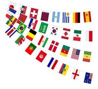 AhfuLife 32 Drapeaux du Monde Bannière Bunting pour Football Match Decoration, 1Pcs Drapeaux Coupe du Monde pour Euro Footaball Fans Bar Jardin Masion Clubs Sportifs Décor, 14×21cm-10m
