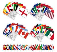 AhfuLife 48 Pays Drapeaux de Coupe du Monde de Football, 14 x 21cm Drapeaux Décorations de la Coupe du Monde avec Mât Blanc de 30cm pour Décor Compétition Football Fans Bar Clubs Fêtes