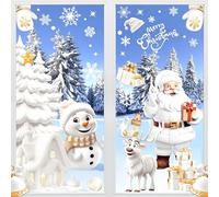 AhfuLife 9 Feuilles NoëL Autocollants Fenetre Réutilisables, 190PCS Stickers Fenetre Noël PVC avec 3D Bonhomme de Neige Mignon et Père Noël pour DIY Décor Fenêtre, Vitrines, Façades en Verre