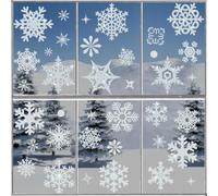 AhfuLife 93 Pcs Autocollants Fenêtre Noël Flocons de Neige Pailletés, 9 Feuilles Stickers Fenetre Noël en Flocons de Neige Argentés Réutilisables Double Face, pour Décoration Intérieure, Fête