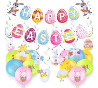 AhfuLife Décoration Pâques, Lapin Bannière Guirlande avec Tourbillons Suspendus Pâques pour Jardin, Fournitures Fête, Cadeaux Enfants