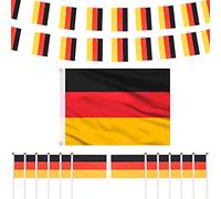 AhfuLife Drapeau Allemagne Decoration Kits, 90x150cm Drapeaux Allemagn, 12m Guirlande Drapeaux Allemagne et 12Pcs Petit Banniere Allemand 20 x 28cm pour Eurovision Euro Foot Match Decor