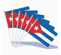 AhfuLife Drapeau Cuba 21x14 cm - Lot de 15 Mini Drapeaux Cubains avec Mât Blanc 30 cm, Décoration Intérieur/Extérieur pour Coupe du Monde, Fête Nationale du 1er Janvier, Célébration Sportive