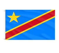 AhfuLife Drapeau du Congo DR 90 x 150 cm 4 Pièces Drapeau National de la République Démocratique du Congo Grand Drapeau Bleu avec Rayures Rouge Étoile Jaune pour Coupe du Monde, Fête Nationale Fête