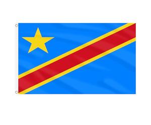AhfuLife Drapeau du Congo DR 90 x 150 cm 4 Pièces Drapeau National de la République Démocratique du Congo Grand Drapeau Bleu avec Rayures Rouge Étoile Jaune pour Coupe du Monde, Fête Nationale Fête