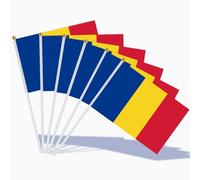 AhfuLife Drapeau Roumanie 21x14 cm - Lot de 15 Mini Drapeaux Roumains avec Mât Blanc 30 cm, Décoration Intérieur/Extérieur pour Coupe du Monde, Fête Nationale du 1er Décembre, Célébration Sportive