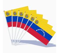 AhfuLife Drapeau Venezuela 14x21 cm - Lot de 15 Mini Drapeaux Vénézuéliens avec Mât Blanc, Décoration Intérieur/Extérieur pour Coupe du Monde, Fête Nationale du 5 Juillet, Célébration Sportive