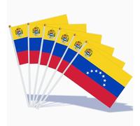 AhfuLife Drapeau Venezuela 14x21 cm - Lot de 30 Mini Drapeaux Vénézuéliens avec Mât Blanc, Décoration Intérieur/Extérieur pour Coupe du Monde, Fête Nationale du 5 Juillet, Célébration Sportive