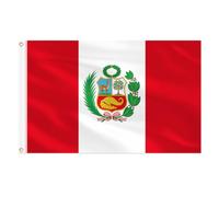 AhfuLife Grande Drapeau Pérou 90×150cm, 1Pcs Drapeau Pérou Double Face avec œillets en Laiton en Polyester pour Fête Nationale Coupe du Monde Football Sportive Jardin Bar Marches Décor