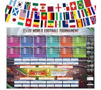 AhfuLife Guirlande de Fanions et Poster Calendrier Coupe du Monde de Football 2026 - 48 Drapeaux du Monde Bannière 14x21cm + Affiche Géant 100x70cm, Décoration pour Mondial 2026 (Anglais, HNEC)