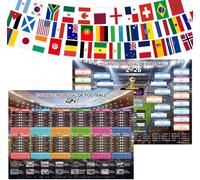 AhfuLife Guirlande de Fanions et Poster Calendrier Coupe du Monde de Football 2026 - 48 Drapeaux du Monde Bannière 14x21cm + Affiche Géant Taille A2, Décoration pour Mondial 2026 (A2 Set pliés)