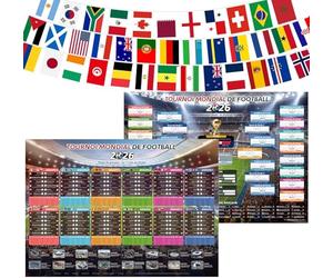 AhfuLife Guirlande de Fanions et Poster Calendrier Coupe du Monde de Football 2026 - 48 Drapeaux du Monde Bannière 14x21cm + Affiche Géant Taille A2, Décoration pour Mondial 2026 (A2 Set pliés)