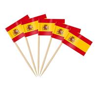 AhfuLife Lot de 100/200 drapeaux Espagne cure-dents pour gâteaux, sandwichs, aliments, cupcakes, vaisselle, coupe du monde, fournitures de fête, pub, événement royal (100 pièces)