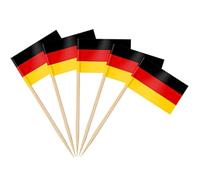 AhfuLife Lot de 100/200 pics à dents de l'Allemagne pour gâteaux, sandwichs, aliments, cupcakes, vaisselle, coupe du monde, fournitures de fête, pub, événement royal (100 pièces)