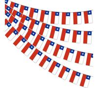 AhfuLife Lot de 30 drapeaux chiliens pour décorations de fête, 10 m - Bannière double face pour la fête nationale, la coupe du monde, le football, le jardin, la rue (14 x 21 cm)