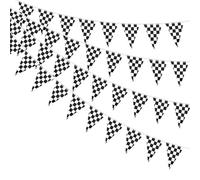 AhfuLife Lot de 30 fanions à carreaux pour décorations de voiture de course, 20 x 28 cm - 12 m, drapeaux noirs et blancs double face pour fête de course, voiture, jardin, rue (lot de 2)