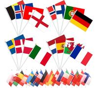 AhfuLife Petit 16 Pays Bannière Drapeaux Europe avec Mât Blanc de 30cm, Petit Drapeaux du Monde pour Jardin, Bar, Club, Decor Eurovision Jardin, Bar Decoration