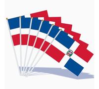 AhfuLife Petit Drapeau - 15/30/100Pcs Mini Drapeaux avec Poteau Solide Blanc pour Décoration Jardin Bar, Coupe du monde（République dominicaine, 14×21cm - 15Pcs)