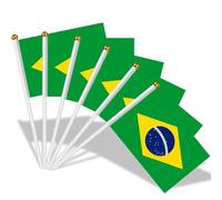 AhfuLife Petit Drapeau Bresil - 15Pcs Mini Drapeaux Bresilien avec Poteau Solide Blanc de 30cm pour Décoration Jardin Bar Américain Football Match Coupe du Monde Fête Nationale