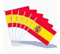 AhfuLife Petit Drapeau Espagnol, 100Pcs Mini Drapeaux Espagne avec Poteau Solide Blanc de 30cm pour Décor Euro Football Match, Coupe du Monde, Célébration Fête Nationale Jour de l'indépendance