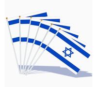 AhfuLife Petit Drapeau Israël - 15Pcs Mini Drapeaux Israélien avec Poteau Solide Blanc de 30cm pour Décoration Jardin Bar, Coupe du Monde, Célébration Fête Nationale