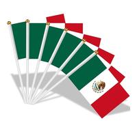 AhfuLife Petit Drapeau Mexique - 15Pcs Mini Drapeaux Mexicain avec Poteau Solide Blanc de 30cm pour Décoration Jardin Bar Américain Football Match, Coupe du Monde, Fête Nationale