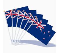 AhfuLife Petit Drapeau Nouvelle-Zélande 21x14 cm - 15 Pièces Mini Drapeaux Néo-Zélandais avec Mât Blanc, Décoration Intérieur/Extérieur pour Coupe du Monde, Fête Nationale du 6 Février (Waitangi Day)