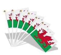 AhfuLife Petit Drapeau Pays de Galles - 30Pcs Mini Drapeaux Gallois avec Poteau Solide Blanc de 30cm pour Décor Fête de la Saint David, Euro Football Match, Coupe du Monde, Célébration Fête Nationale