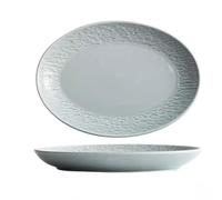 AHGFTYRDT Assiettes plates ovales en céramique pour four à micro-ondes - Assiette spéciale à poisson cuit à la vapeur - Assiette à dîner - Assiette à poisson - Assiettes en céramique (bleu, M)