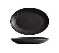 AHGFTYRDT Assiettes plates ovales en céramique pour four à micro-ondes - Assiette spéciale pour poisson cuit à la vapeur - Assiette à dîner - Assiette à poisson - Assiettes en céramique (noir, S)