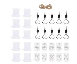 Ahgsup Ensemble de Bouchons de Vin de Mariage en Forme de Cœur, Ensemble de 10 Bouchons de Bouteille de Vin avec Sacs de Cartes de Remerciement et 1 Corde pour Anniversaire de Mar