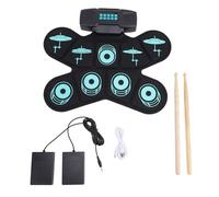 Ahgsup Ensemble de Pads de Batterie électrique pour Enfants, 9 Pads | avec Bâtons, Prise Casque, Haut-parleur et Pédales Intégrés, Kit de Batterie Portable en Silicone