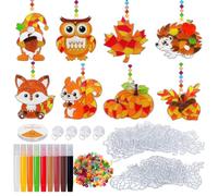 AHIKY Activités Automne Enfant, 24 Pièces De Bricolage Automne Enfant, Citrouille Hérisson Hibou À Peindre Bricolage Kit Enfant, Attrape Soleil Vitrail D'automne DIY Pour Filles Garçons Thanksgiving