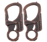 Ahiller Mousqueton Porte-Clés 7,6cm - Double Verrouillage Alliage Robuste - Pointe Acier Tungstène - Multifonction pour Camping Randonnée Survie (Red Brass-2P)