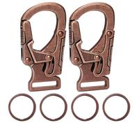 Ahiller Mousqueton Porte-Clés en Alliage Gunmetal 4.8 cm, avec 4 Anneaux pour Clés, Accroche Extérieur, Petit Porte-Clés pour Homme et Femme | Modèle Red Brass-2P