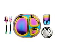 Ahimsa Kids and Toddler Plate et Bowl Set | Conu par le pediatre - Sentille a vaisselle en acier inoxydable 5 pieces Mindful | Comprend une tass