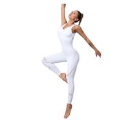 AHIOJEGX Combinaison yoga Combinaison de yoga aérien grande taille en maille nylon, dos croisé extensible, tenue de sport for femmes, course à pied, gym, danse, entraînement, fitness(White,S)