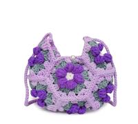 AHIOJEGX Sacs à main femme Sac à bandoulière en forme de croissant une épaule et fleurs bouffantes tridimensionnelles, sac entièrement fait main(Purple)
